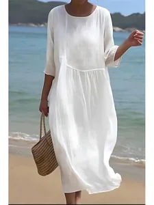 damen-midikleid-100-baumwolle-shiftkleid-wei-3