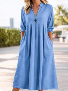 damen-midikleid-baumwoll-leinen-kleider-blau-5