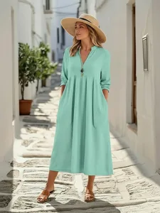 damen-midikleid-baumwoll-leinen-kleider-grun-4