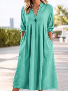 damen-midikleid-baumwoll-leinen-kleider-grun-7