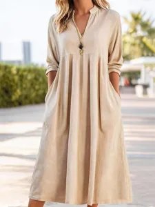 damen-midikleid-baumwoll-leinen-kleider-khaki-8