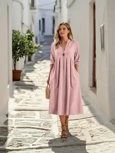 damen-midikleid-baumwoll-leinen-kleider-rosa-5