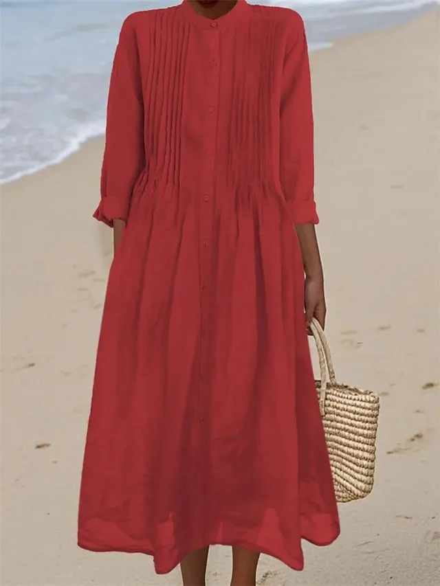 damen-midikleid-baumwoll-leinen-kleider-rote-4