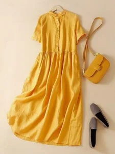 damen-midikleid-baumwoll-mischung-shiftk-gelb-5