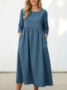 damen-midikleid-kunstbaumwollleinen-baum-blau-1