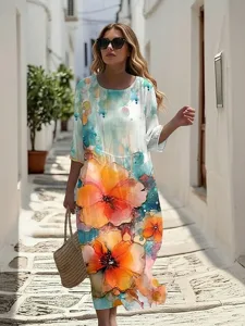 damen-midikleid-kunstbaumwollleinen-baum-orange-4