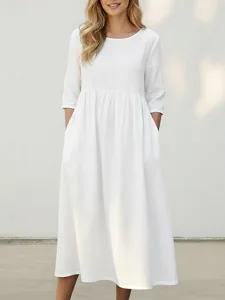 damen-midikleid-kunstbaumwollleinen-baum-wei-3