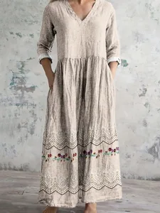 damen-midikleid-kunstbaumwollleinen-boho-aprikose-5