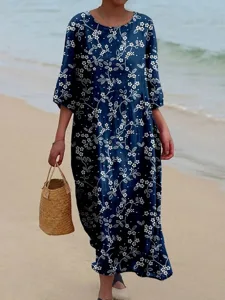 damen-midikleid-kunstbaumwollleinen-boho-marineblau-1