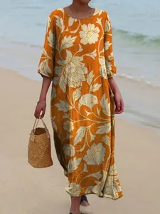 damen-midikleid-kunstbaumwollleinen-boho-orange-2