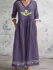 damen-midikleid-kunstbaumwollleinen-boho-purpur-4