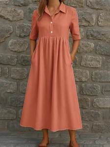 damen-midikleid-kunstbaumwollleinen-hemd-rote-4