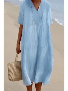 damen-midikleid-kunstbaumwollleinen-kaft-blau-3