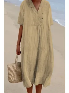 damen-midikleid-kunstbaumwollleinen-kaft-khaki-6