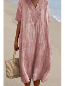 damen-midikleid-kunstbaumwollleinen-kaft-rosa-1