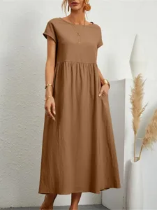 damen-midikleid-kunstbaumwollleinen-shif-braun-8