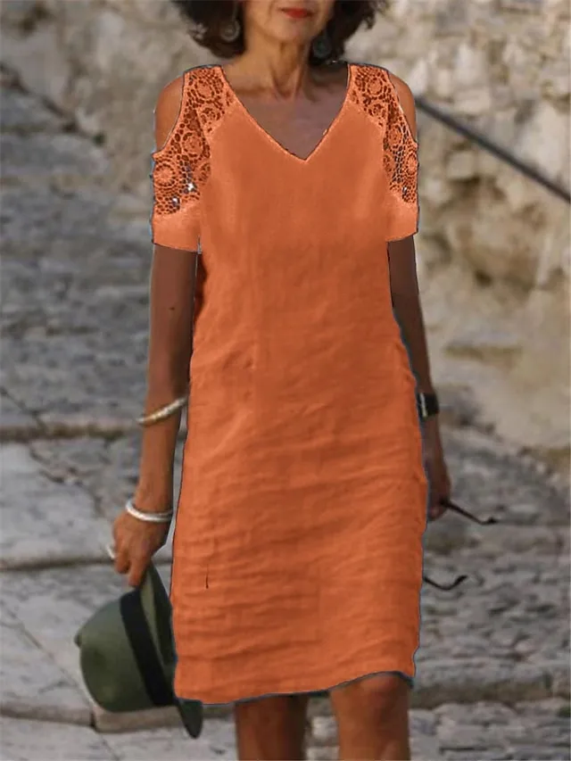 damen-midikleid-kunstbaumwollleinen-shif-orange-5