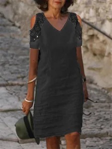 damen-midikleid-kunstbaumwollleinen-shif-schwarz-3