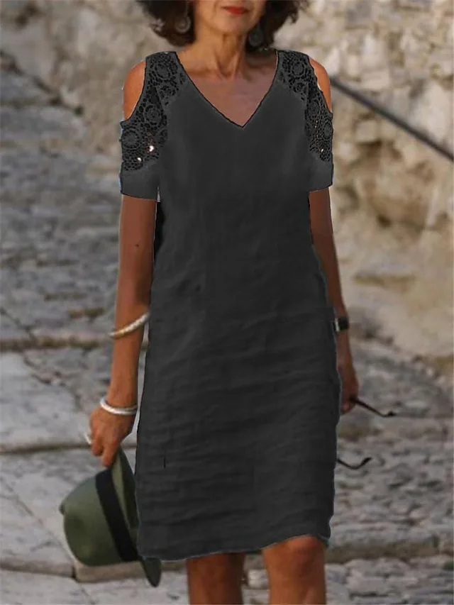 damen-midikleid-kunstbaumwollleinen-shif-schwarz-3