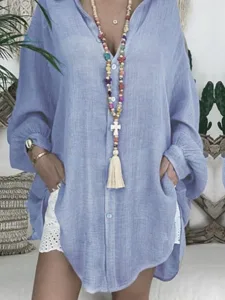 damen-minikleid-kunstbaumwollleinen-hemd-blau-4