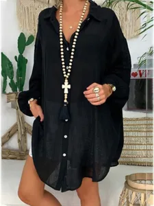 damen-minikleid-kunstbaumwollleinen-hemd-schwarz-6