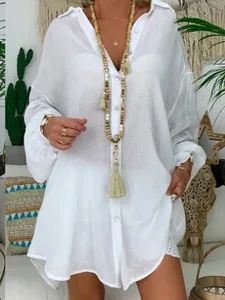 damen-minikleid-kunstbaumwollleinen-hemd-wei-1