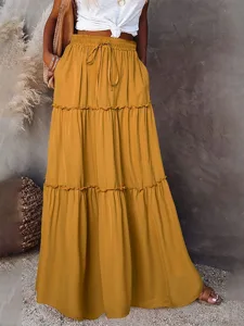 damen-mode-lassig-maxi-hohe-taille-rocke-gelb-1