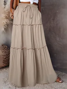 damen-mode-lassig-maxi-hohe-taille-rocke-khaki-7