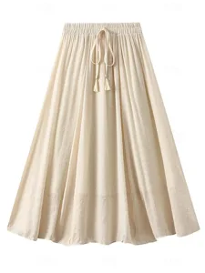 damen-mode-lassig-midi-hohe-taille-rocke-aprikose-4