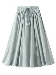 damen-mode-lassig-midi-hohe-taille-rocke-blau-6