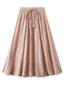 damen-mode-lassig-midi-hohe-taille-rocke-rosa-7