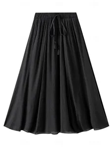 damen-mode-lassig-midi-hohe-taille-rocke-schwarz-5
