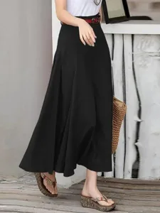 damen-mode-maxi-rocke-einfarbig-alltagst-schwarz-3