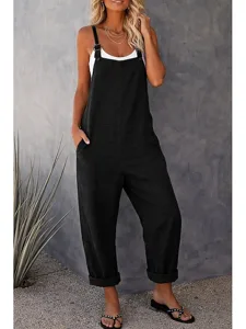 damen-modisch-overall-jumpsuit-seitentas-schwarz-2