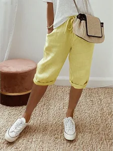 damen-normal-100-baumwolle-chinos-alltag-goldgelb-1