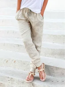 damen-normal-kunstbaumwollleinen-jogging-khaki-1