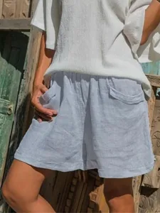 damen-normal-kunstbaumwollleinen-shorts-grau-1