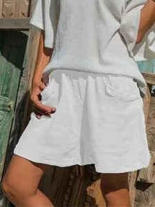 damen-normal-kunstbaumwollleinen-shorts-wei-3