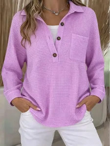 damen-pullover-sweatshirt-knopfe-einfach-purpur-2