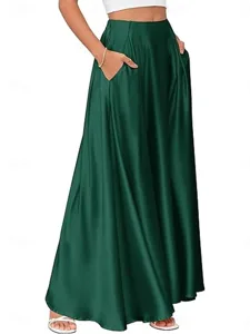 damen-satinrocke-elegant-lassig-maxi-mit-grun-9