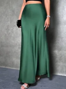 damen-satinrocke-elegant-mode-maxi-hohe-dunkelgrun-41