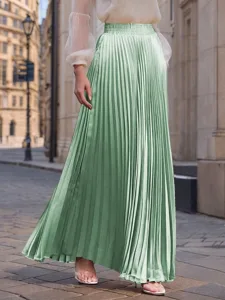 damen-satinrocke-mode-lang-maxi-hohe-tai-minzgrun-3