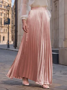 damen-satinrocke-mode-lang-maxi-hohe-tai-rosa-1