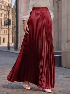 damen-satinrocke-mode-lang-maxi-hohe-tai-weinrot-10