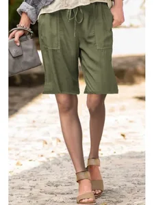 damen-shorts-aus-baumwollleinen-baumwoll-armeegrun-6