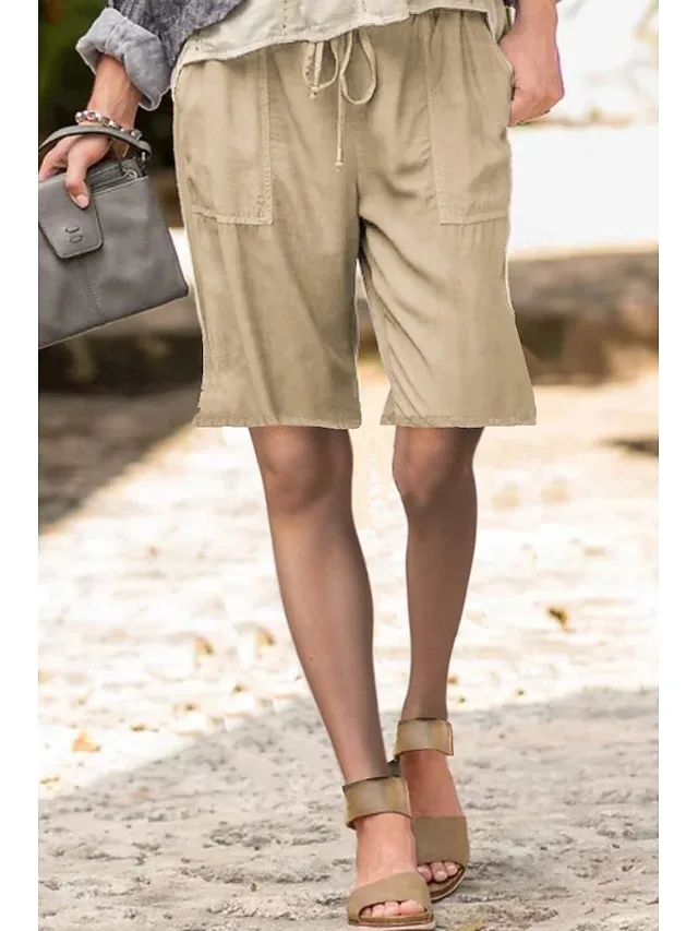 damen-shorts-aus-baumwollleinen-baumwoll-khaki-1