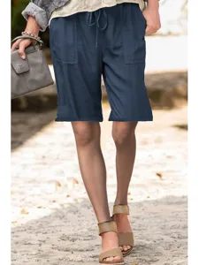 damen-shorts-aus-baumwollleinen-baumwoll-marinenblau-7