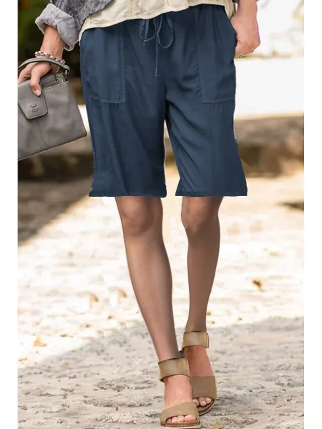 damen-shorts-aus-baumwollleinen-baumwoll-marinenblau-7