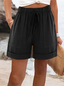 damen-shorts-aus-baumwollleinen-hose-aus-schwarz-4