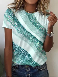 damen-t-shirt-basic-print-kurzarm-normal-grun-3